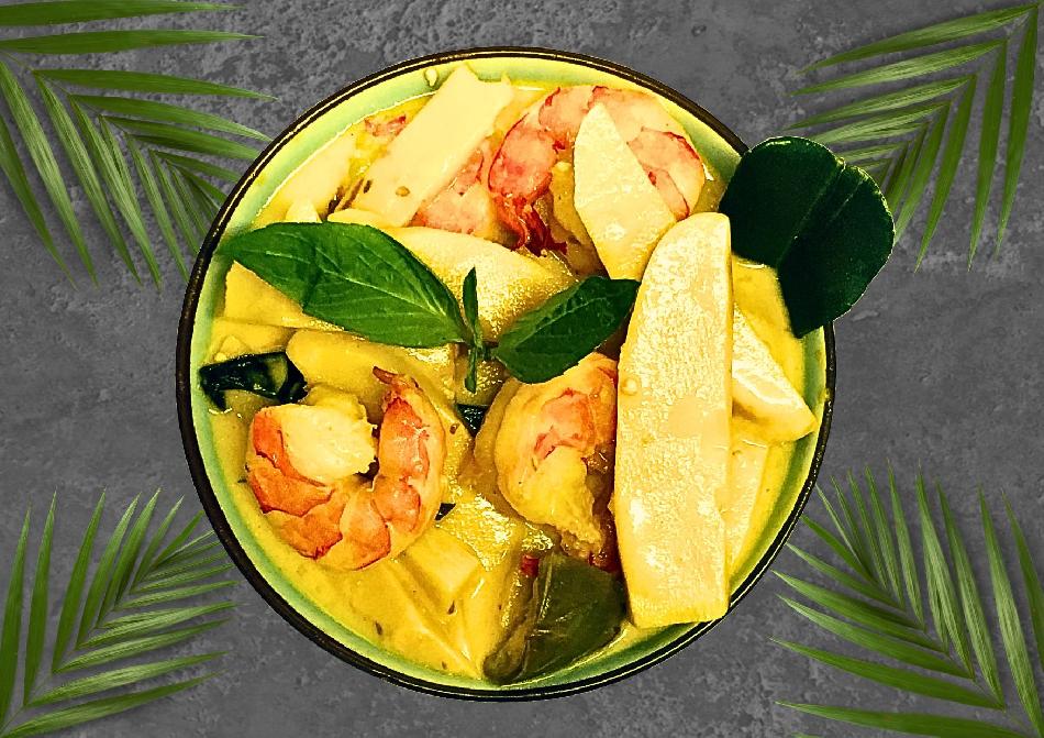 Crevettes au curry vert